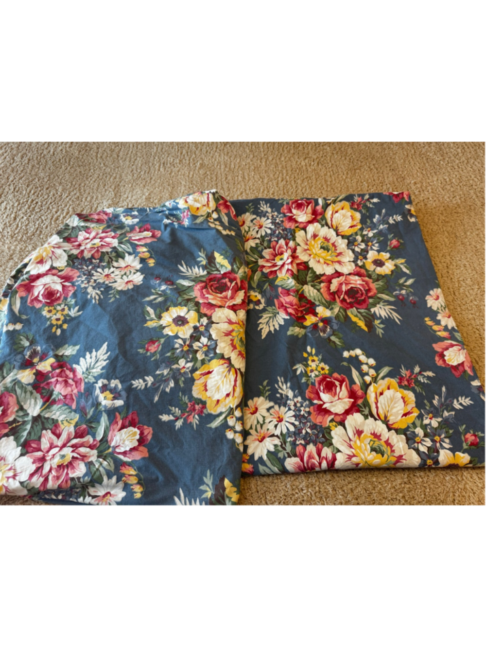 Vintage Ralph Lauren Kimberly King Flat Fitted Sheet Set Blue Floral USA Cotton